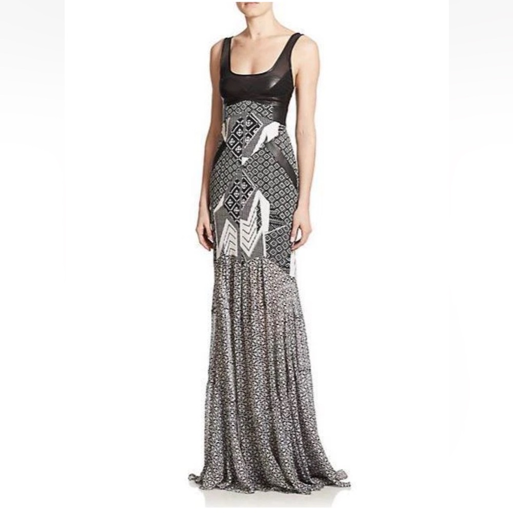 $998 Diane Von Furstenberg DVF Serena Silk Leather Maxi Dress, Size 0 XS